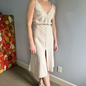 Zara Linen Oatmeal Button-Down Dress